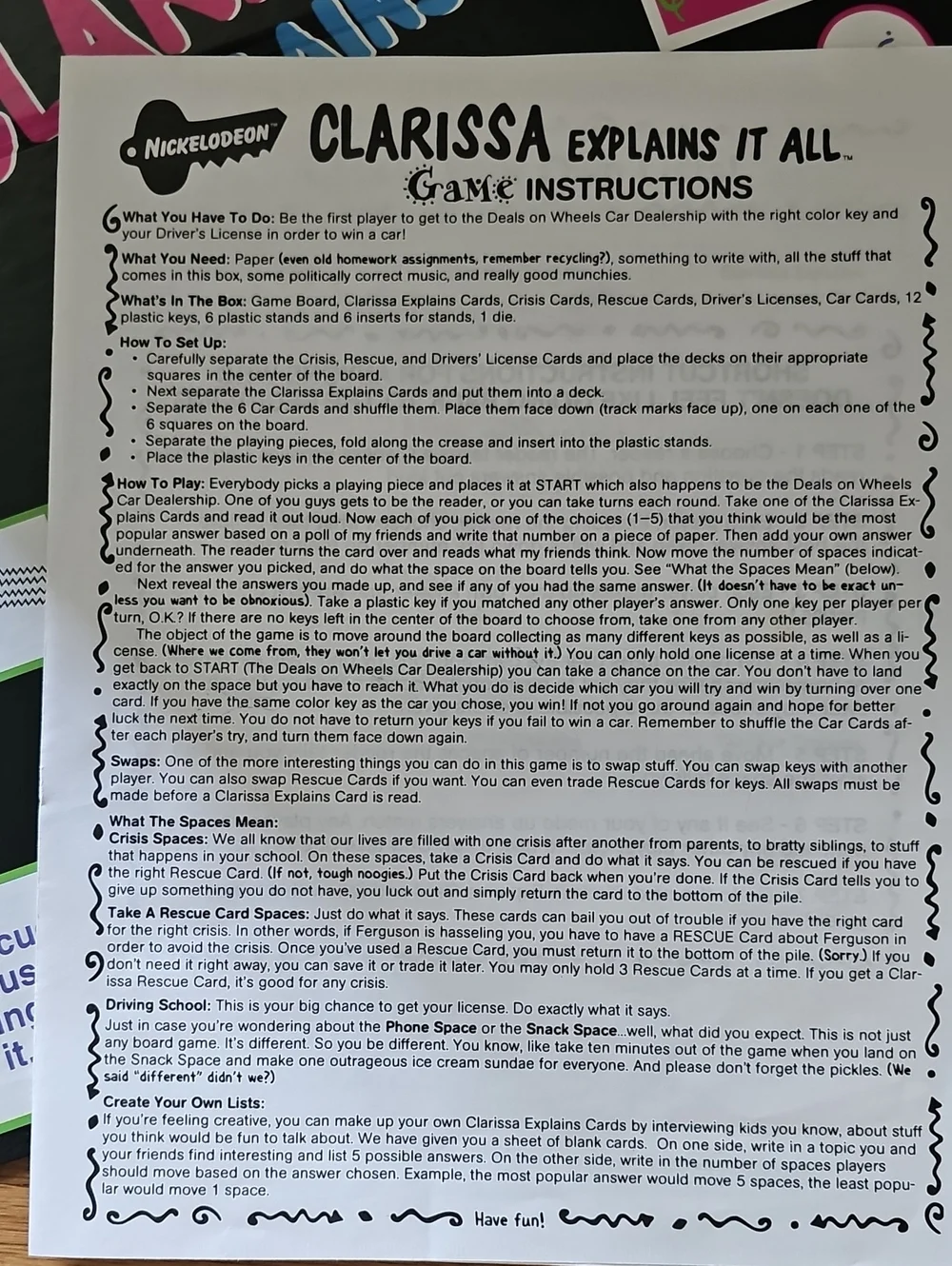 Vintage 1994 Clarissa Explains It All Board Game Nickelodeon Complete